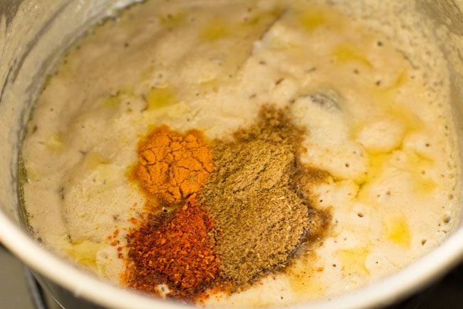 spice powders added to paste. 
