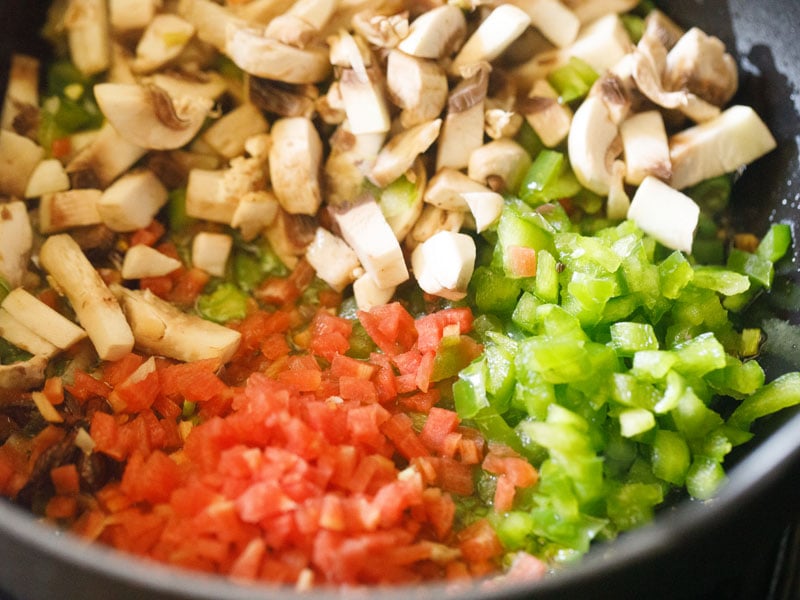 fresh chopped veggies and mushrooms added