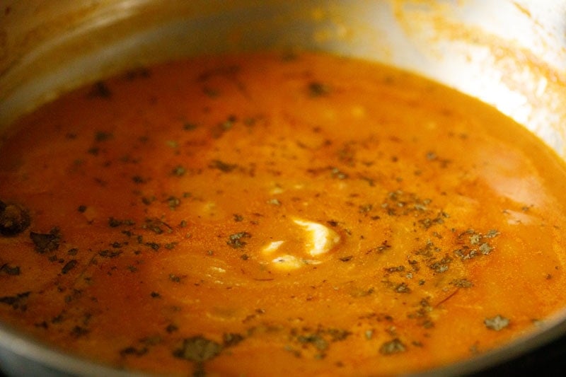 dried fenugreek leaves and cream added to the malai kofta gravy