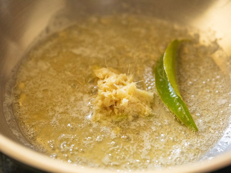 crushed ginger-garlic paste added to pan