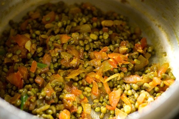 moong beans mixed with onion-tomato masala mixture.